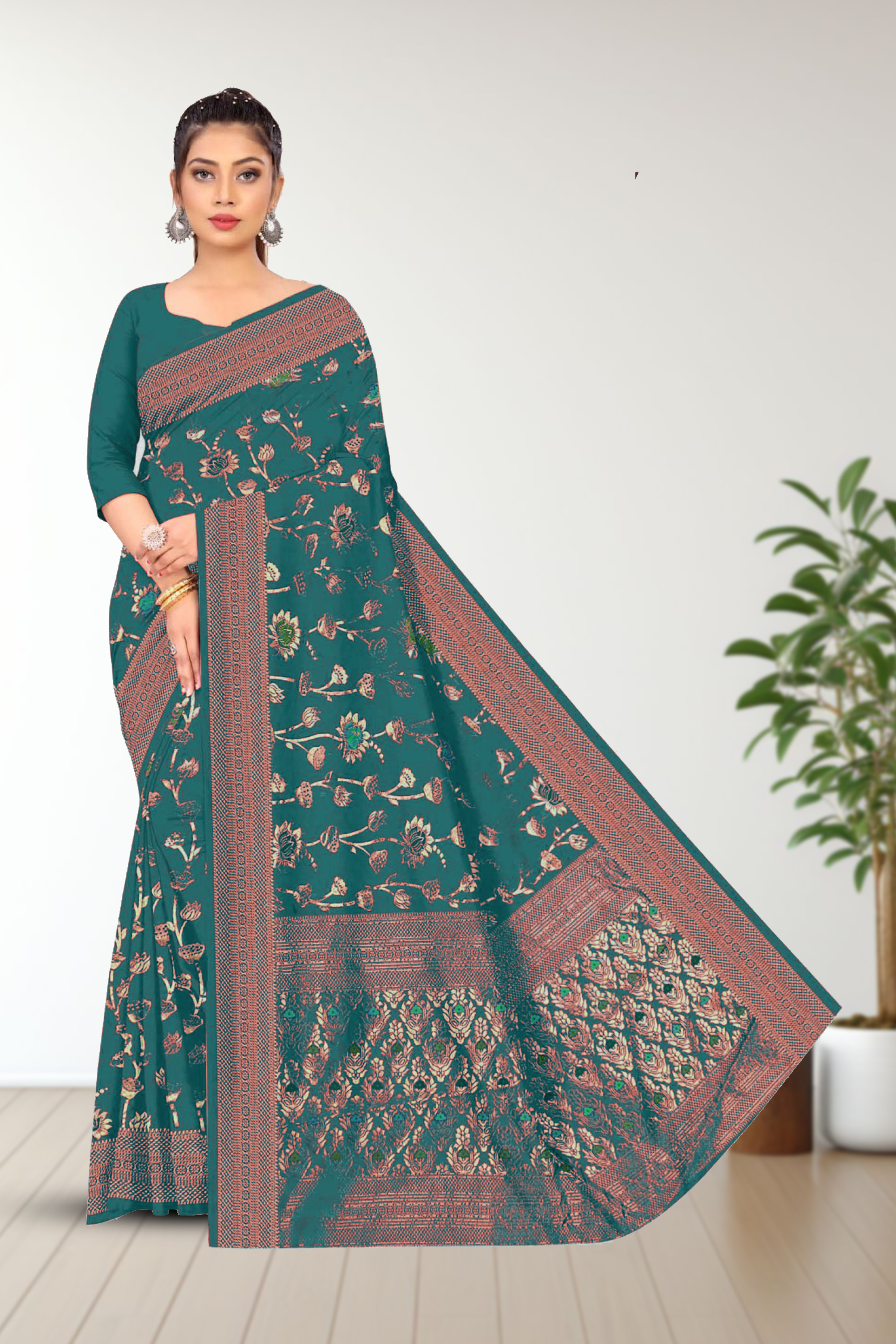 Cream Banarasi Silk Saree With Blouse Piece