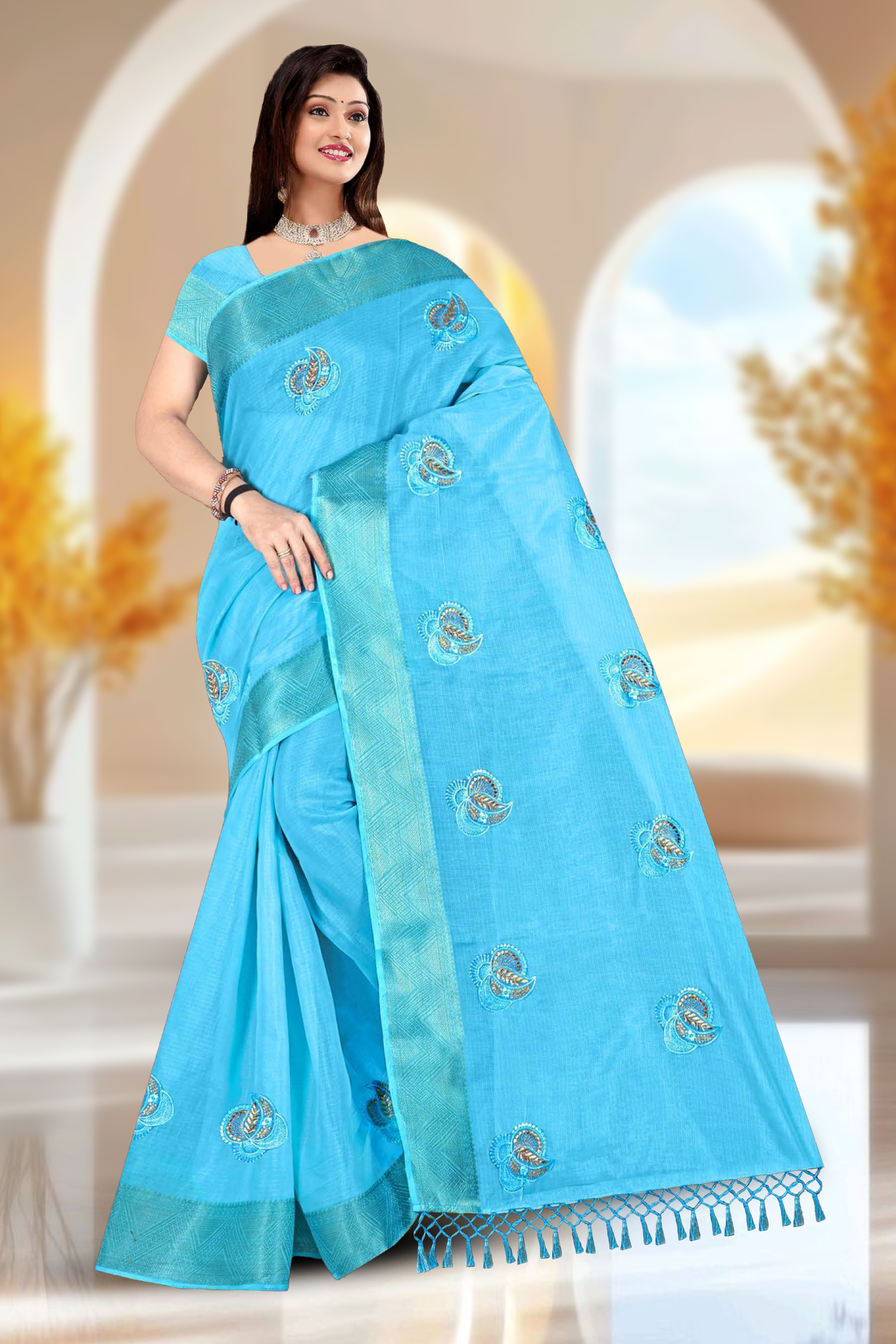 Cream Banarasi Silk Saree With Blouse Piece