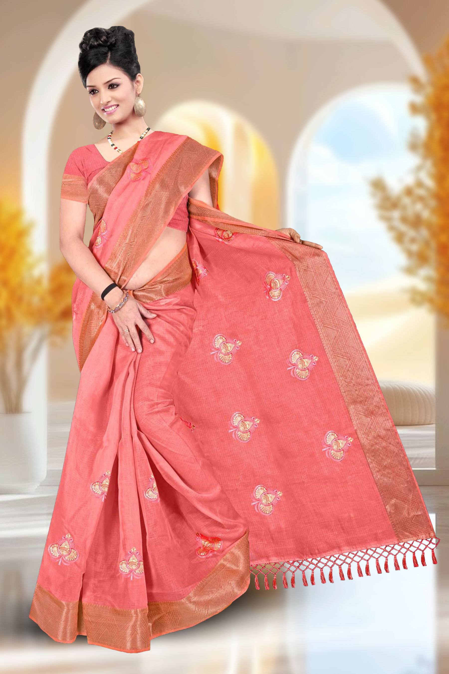 Cream Banarasi Silk Saree With Blouse Piece