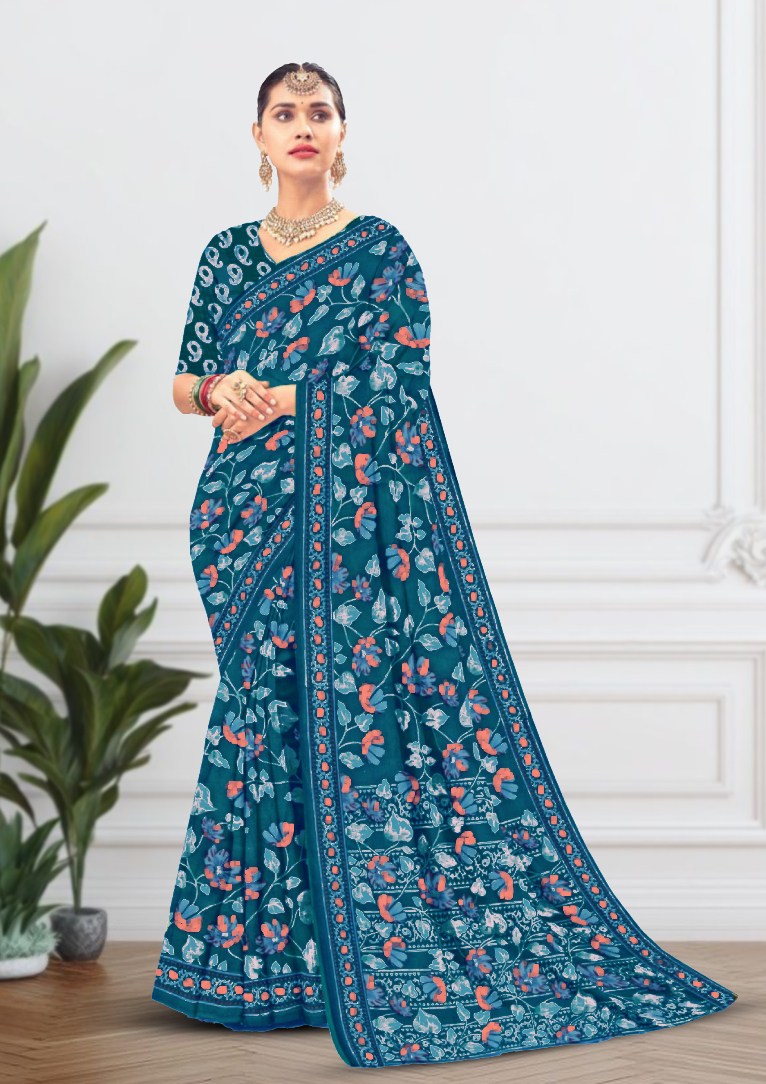 Cream Banarasi Silk Saree With Blouse Piece