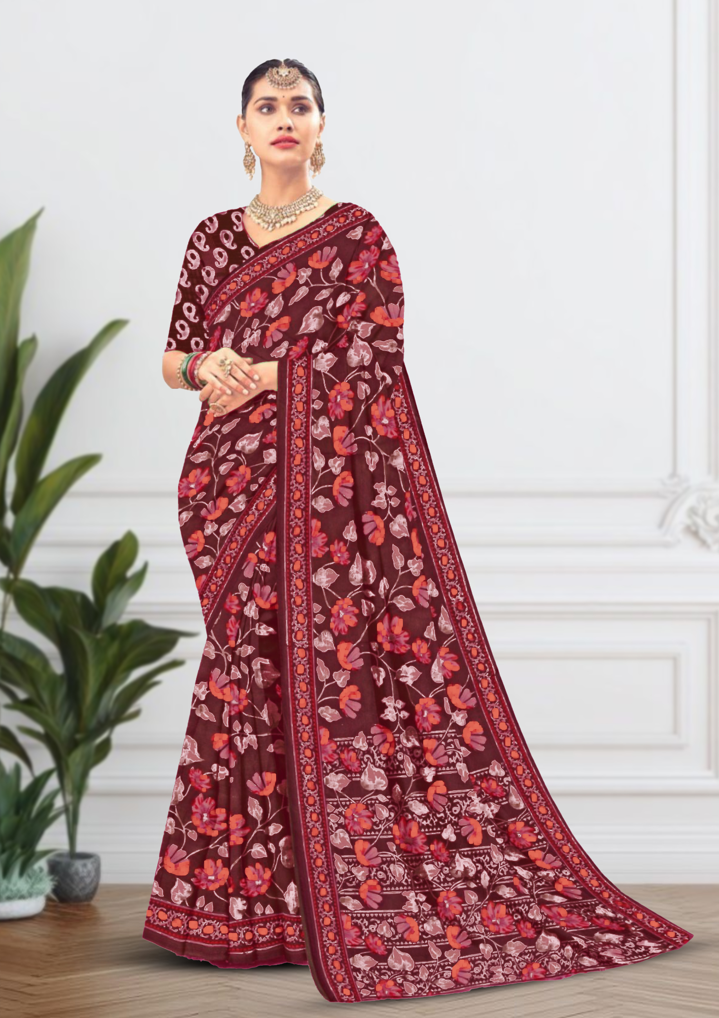 Cream Banarasi Silk Saree With Blouse Piece